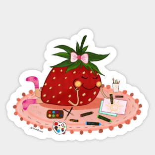 Strawberry  girl making art sticker Sticker